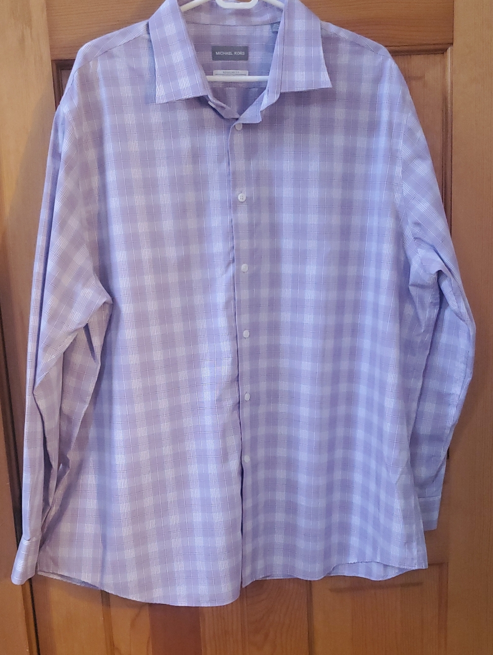 Michael Kors Men's Purple Checkered Dress Shirt - Size 18.5 34/35